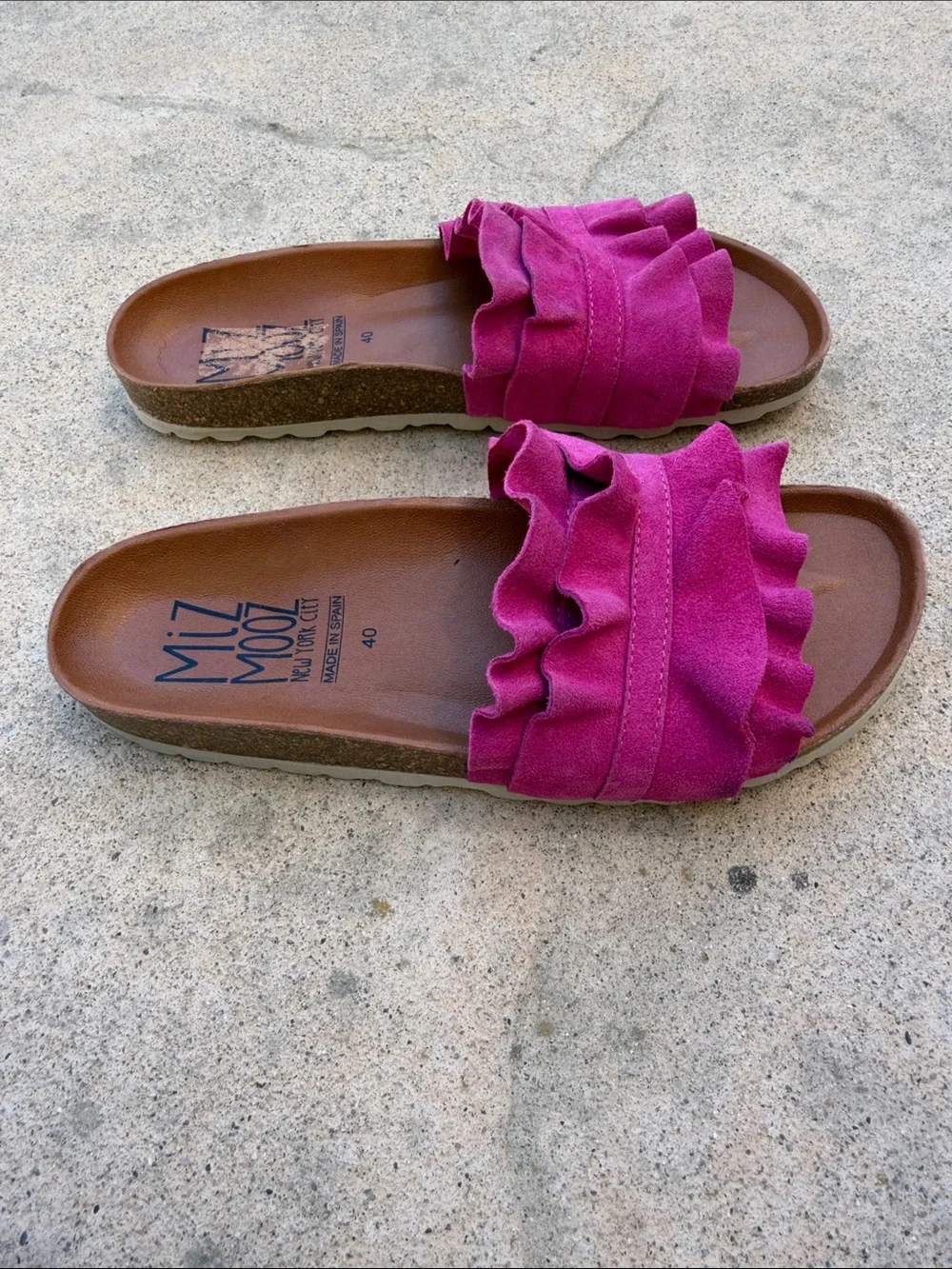 Miz Mooz New York City Rocio Fushia Suede Slide Sandal Women's Size 40/9-9.5